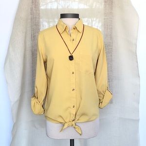 SALE❗️Tie Front Button-down Shirt - Yellow Mustard